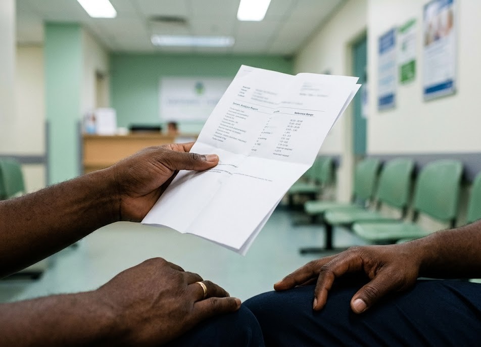 Man looking at semen analysis results